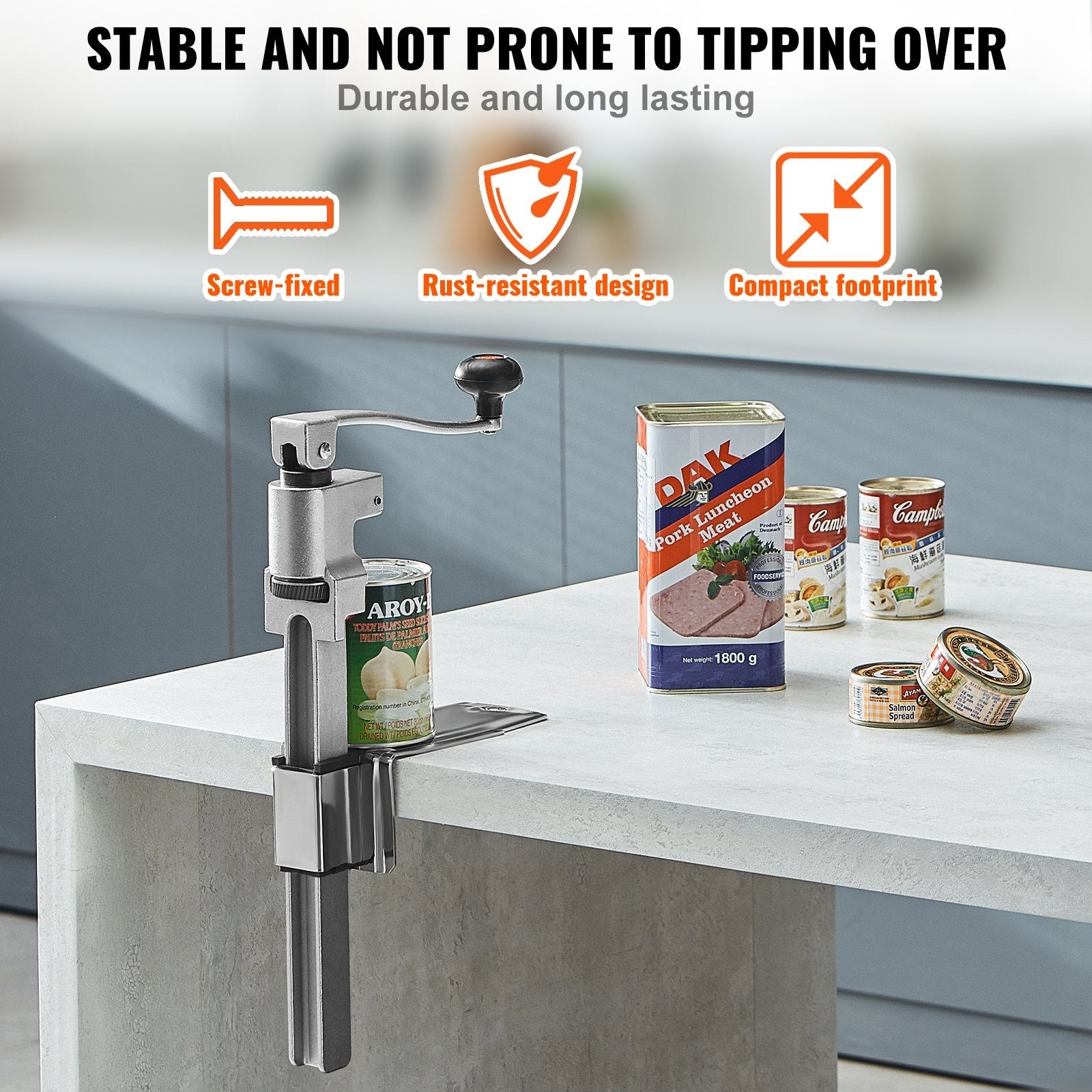VEVOR Manual Can Opener, Commercial Table Opener for Large Cans, Heavy Duty Can Opener with Base, Adjustable Height Industrial Jar Opener For Cans Up to 11.8" Tall, for Restaurant Hotel Home Bar 