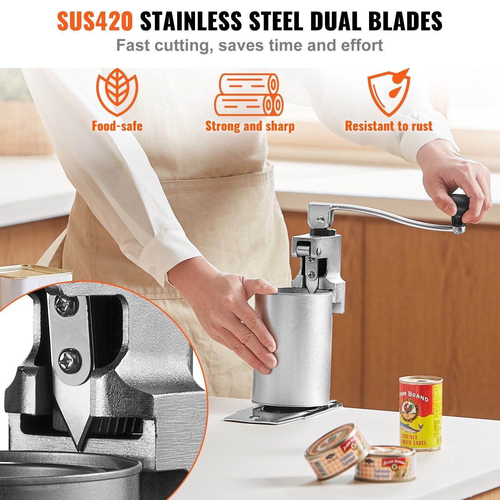 VEVOR Manual Can Opener, Commercial Table Opener for Large Cans, Heavy Duty Can Opener with Base, Adjustable Height Industrial Jar Opener For Cans Up to 11.8" Tall, for Restaurant Hotel Home Bar 