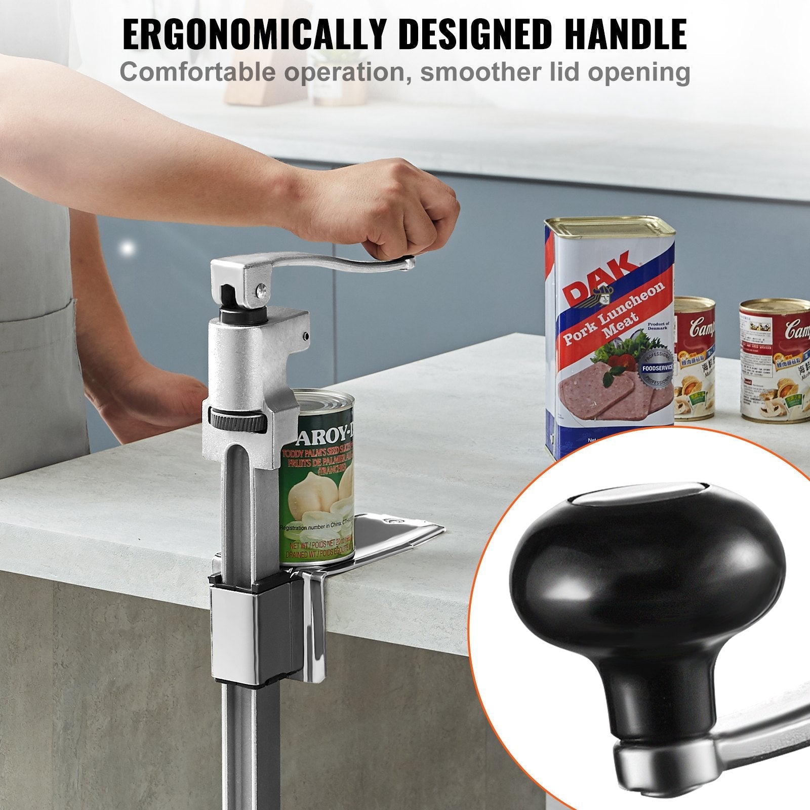 VEVOR Manual Can Opener, Commercial Table Opener for Large Cans, Heavy Duty Can Opener with Base, Adjustable Height Industrial Jar Opener For Cans Up to 11.8" Tall, for Restaurant Hotel Home Bar 