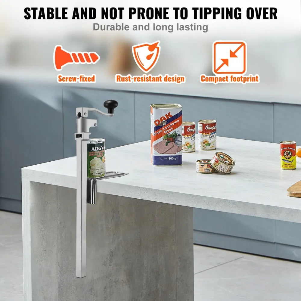 VEVOR Commercial Can Opener, Heavy-Duty Manual Tabletop Cans Opener for Cans Up to 15.75 in Height, Height-Adjustable Professional Can Openers Fixed with Screws, for Restaurant, Hotel, and Food Store 