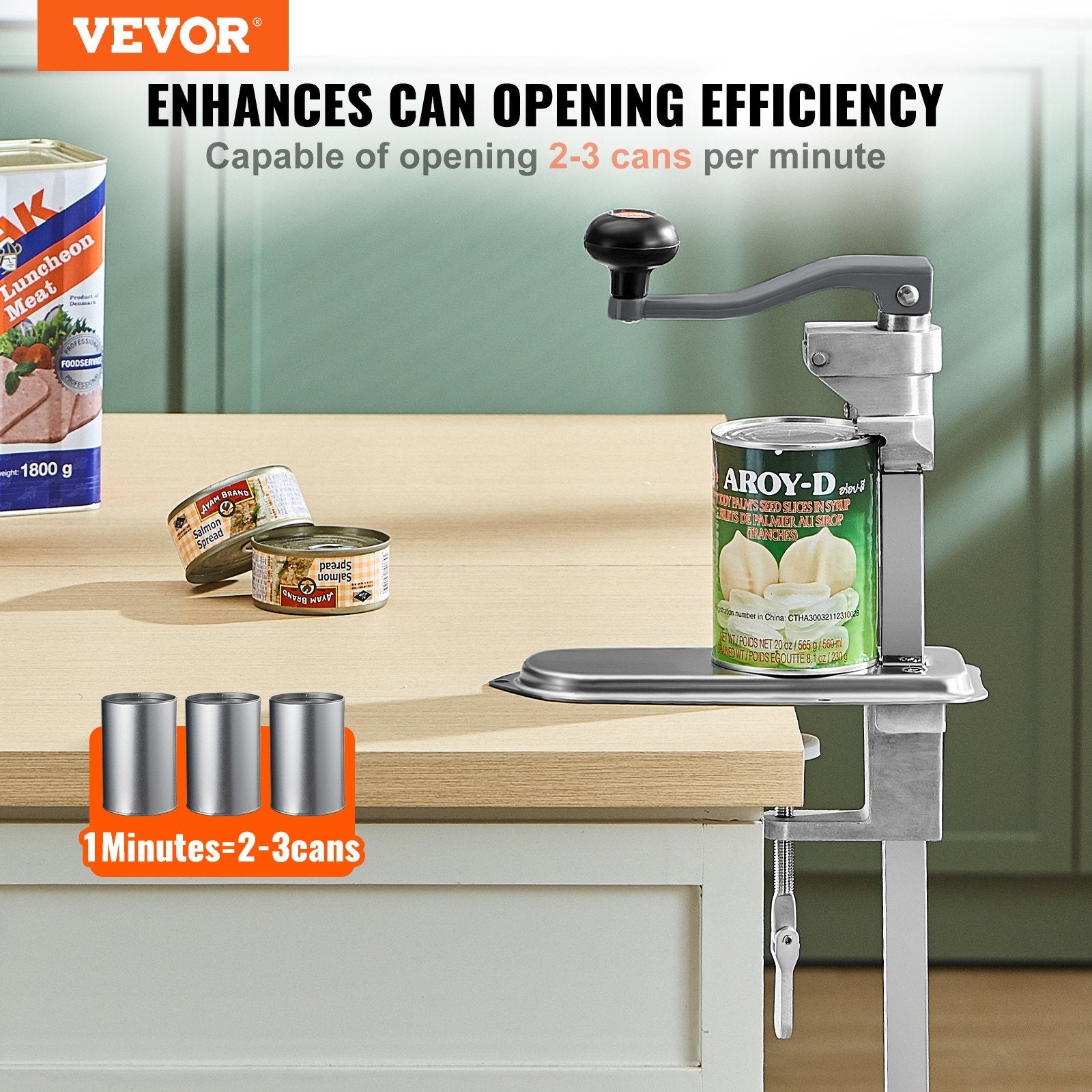 VEVOR Manual Can Opener, Commercial Table Clamp Opener for Large Cans, Heavy Duty Can Opener with Base, Adjustable Height Industrial Jar Opener For Cans Up to 11.8" Tall, for Restaurant Hotel Home Bar 