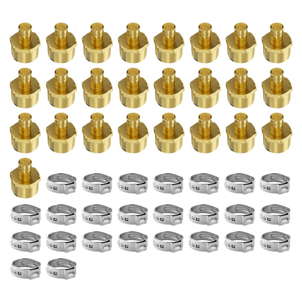 VEVOR Pipe Fittings 1/2" 25PCS Brass Clamp-style 1/2 NPT External Thread for Air 