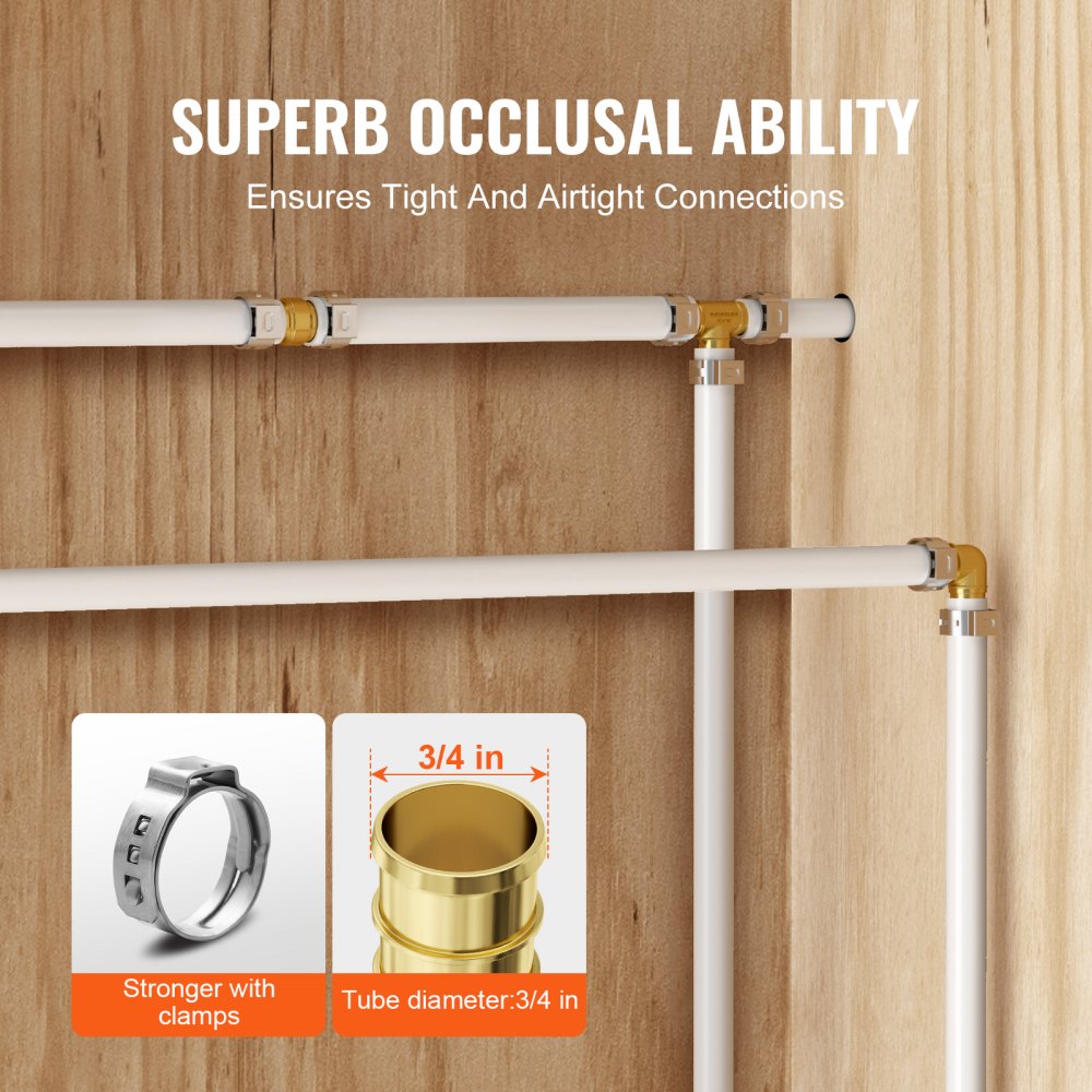 VEVOR Pipe Fittings 3/4" 45PCS (Straight,Elbows,Tees) Brass Push-Fit for Air 