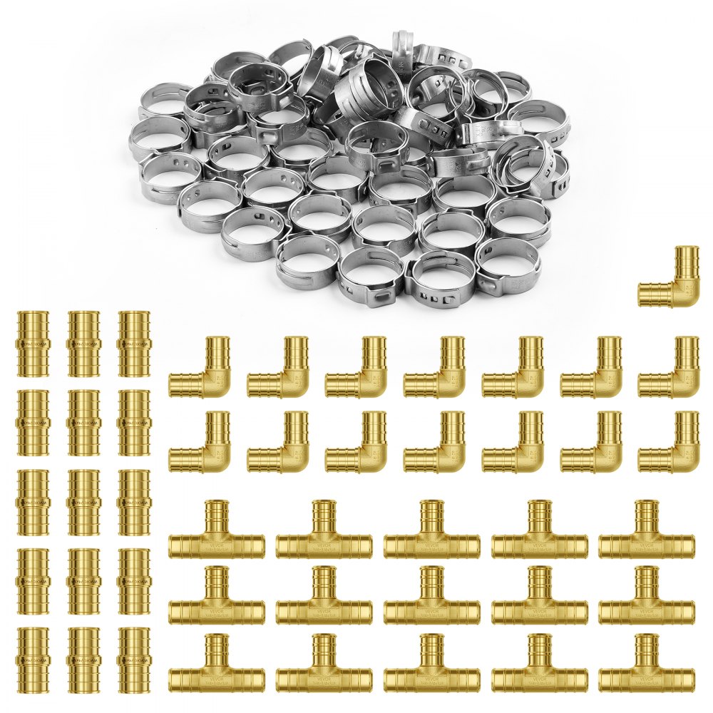 VEVOR Pipe Fittings 3/4" 45PCS (Straight,Elbows,Tees) Brass Push-Fit for Air 