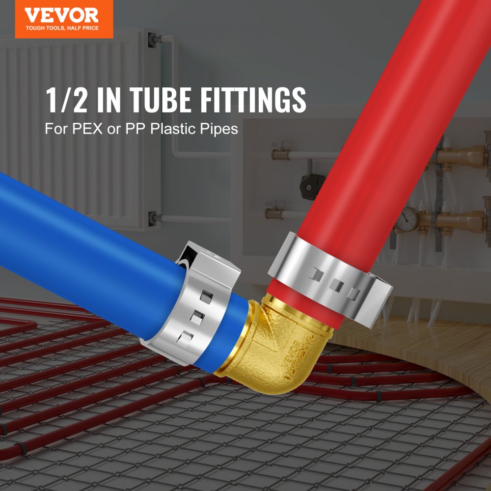 VEVOR Pipe Fittings 1/2" 50PCS Brass Clamp-style Elbows for Heating System 