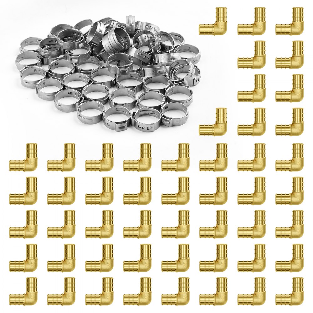 VEVOR Pipe Fittings 1/2" 50PCS Brass Clamp-style Elbows for Heating System 