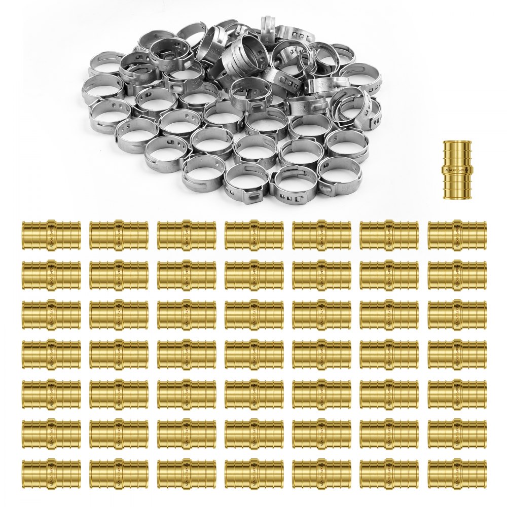 VEVOR Pipe Fittings 3/4" 50PCS Brass Clamp-style Straight-Through for Air 