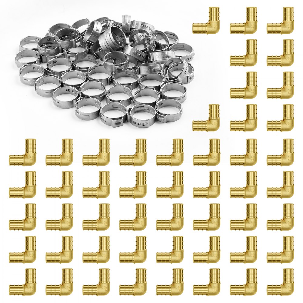 VEVOR Pipe Fittings 3/4" 50PCS Brass Clamp-style Elbows for Heating Systems 