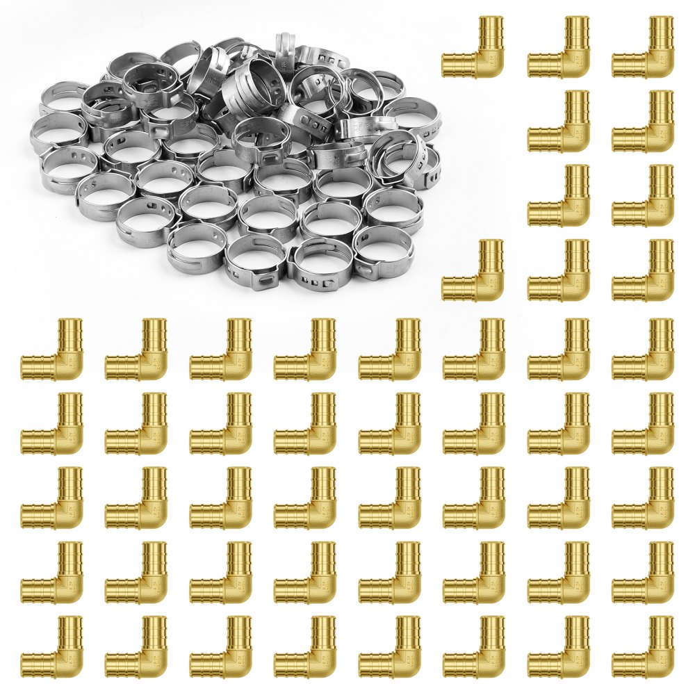 VEVOR Pipe Fittings 3/4" 50PCS Brass Clamp-style Elbows for Heating Systems 