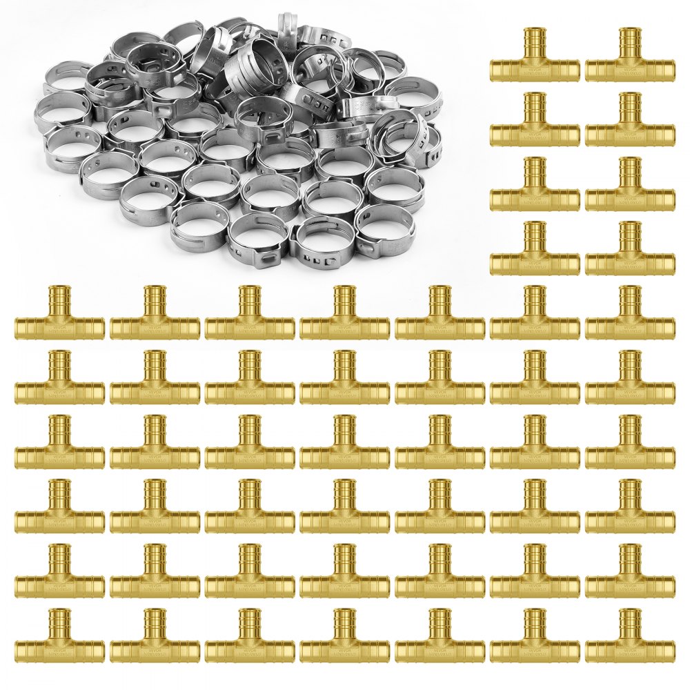 VEVOR Pipe Fittings 1/2" 50PCS Brass Clamp-style Tee for Heating/Shower System 