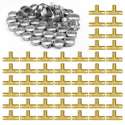 VEVOR Pipe Fittings 1/2" 50PCS Brass Clamp-style Tee for Heating/Shower System 