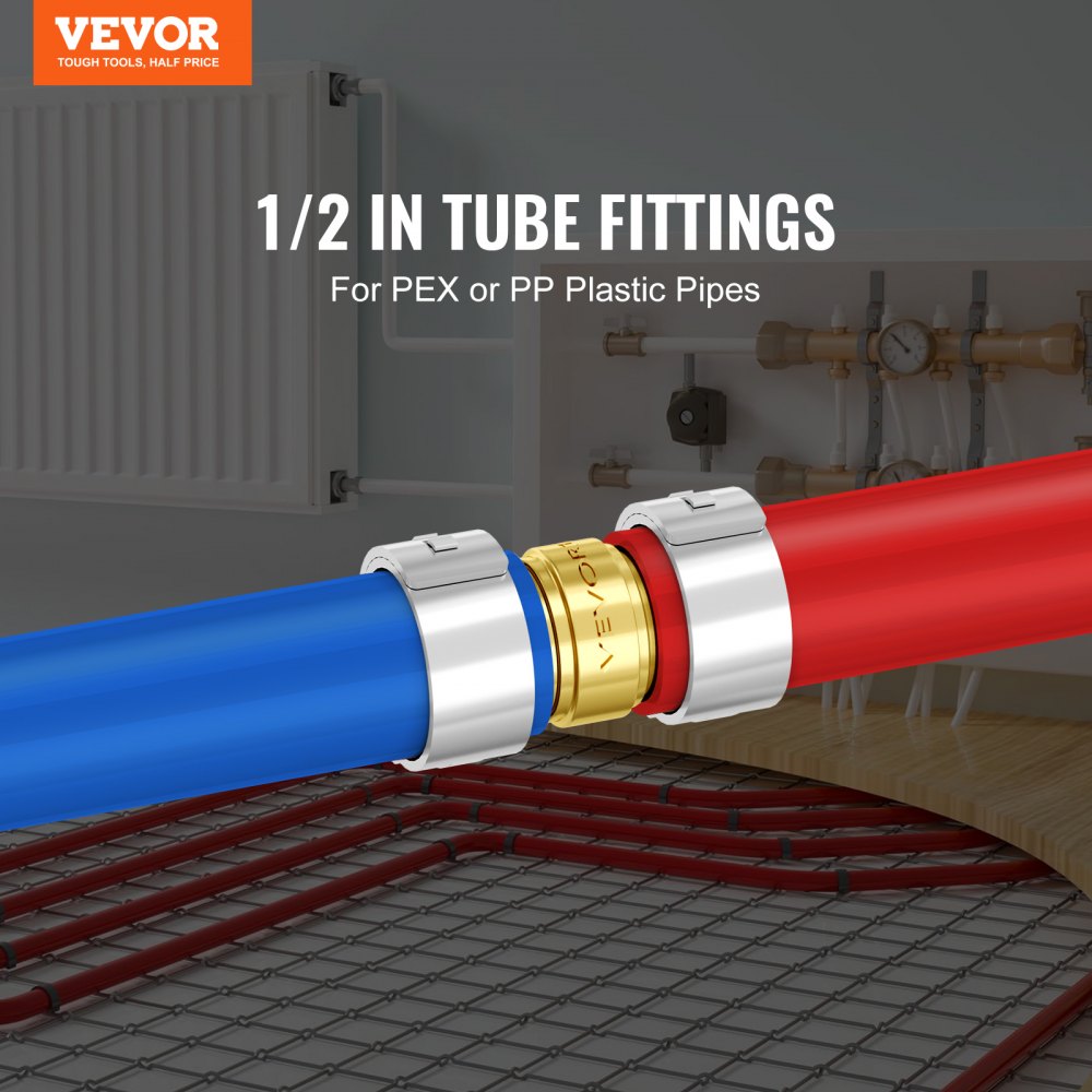 VEVOR Pipe Fittings 1/2" 50PCS Brass Clamp-style Straight-Through for Air System 