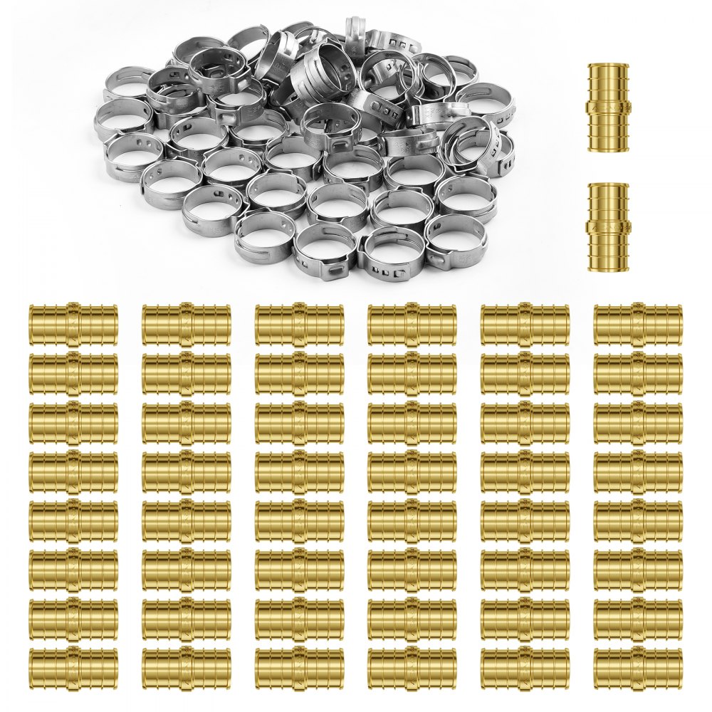 VEVOR Pipe Fittings 1/2" 50PCS Brass Clamp-style Straight-Through for Air System 