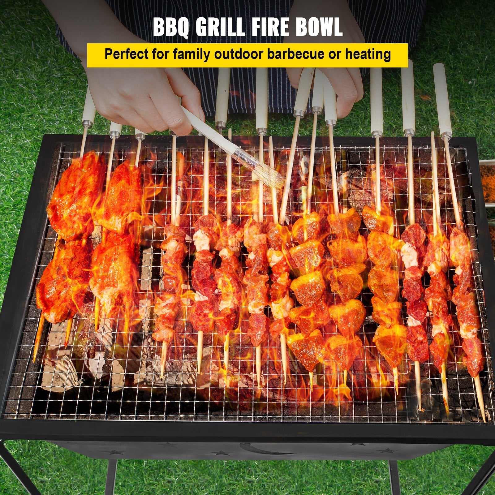 VEVOR BBQ Grill Fire Bowl, 24"x24" Wood Burning Pit, Solid Steel Wood Fire Pits, Wood Fire Pits Outdoor w/ Spark Screen Cover, Fire Pits for Outside w/ Stainless Steel Baking Net for Baking & Warming 