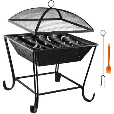 VEVOR BBQ Grill Fire Bowl, 24"x24" Wood Burning Pit, Solid Steel Wood Fire Pits, Wood Fire Pits Outdoor w/ Spark Screen Cover, Fire Pits for Outside w/ Stainless Steel Baking Net for Baking & Warming 