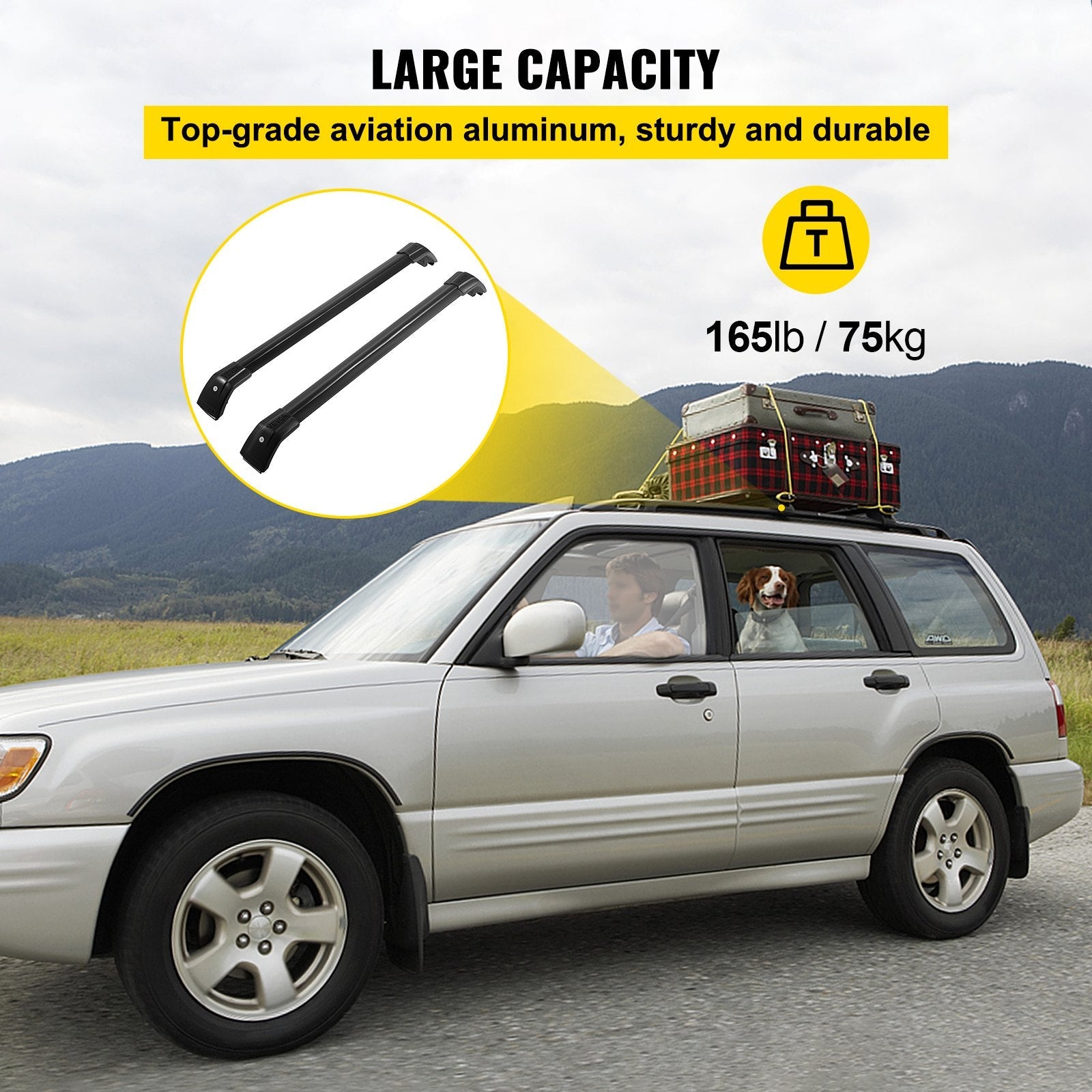 VEVOR Black Roof Rack Compatible with Kia Sorento 2015-2021 Cross Bars Baggage Locking Roof Rail Crossbars Luggage Cargo Ladder Bike Load Roof Cross Bars 2015 2016 2017 2018 2019 2020 2021 