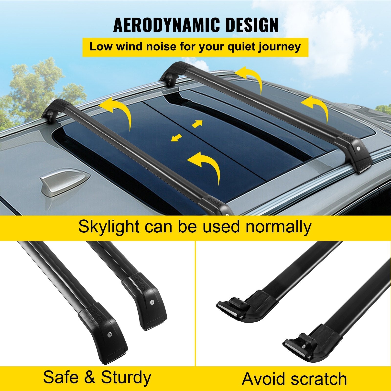 VEVOR Black Roof Rack Compatible with Kia Sorento 2015-2021 Cross Bars Baggage Locking Roof Rail Crossbars Luggage Cargo Ladder Bike Load Roof Cross Bars 2015 2016 2017 2018 2019 2020 2021 