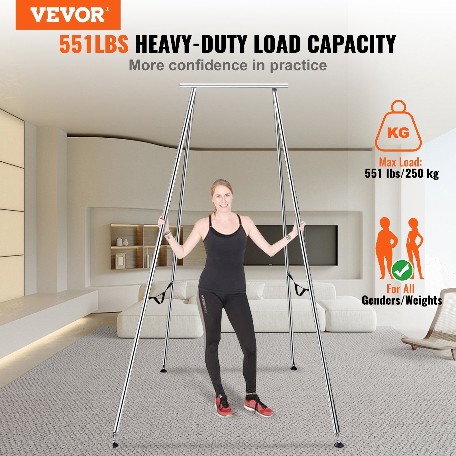VEVOR Aerial Yoga Frame, 9.67 ft Height Yoga Swing Stand, Max 551.15 lbs Load Chrome-Plated Steel Pipe Inversion Yoga Swing Stand Yoga Rig Yoga Sling Inversion Equipment for Indoor Outdoor Aerial Yoga 