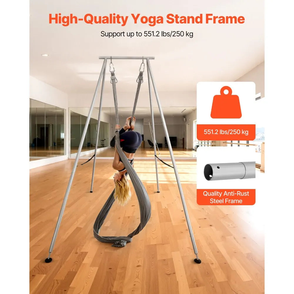 VEVOR Yoga Stand Frame, 9.6 ft Length Swing Stand, Max 551.2 lbs Load Triangular Structure Aerial Rig, Aerial Silk Stands for Yoga Enthusiasts, Non-Slip Base, Lightweight, Detachable Design 