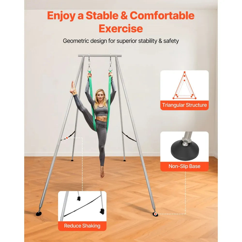 VEVOR Yoga Stand Frame, 9.6 ft Length Swing Stand, Max 551.2 lbs Load Triangular Structure Aerial Rig, Aerial Silk Stands for Yoga Enthusiasts, Non-Slip Base, Lightweight, Detachable Design 