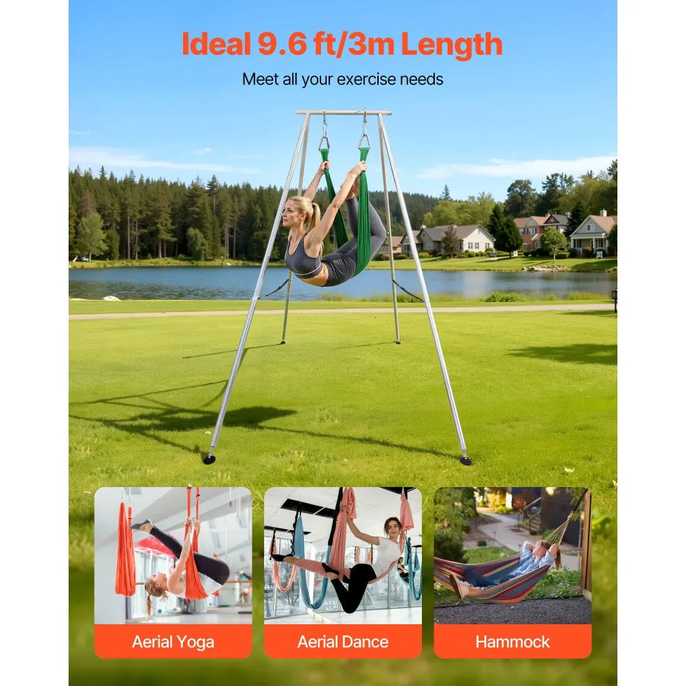 VEVOR Yoga Stand Frame, 9.6 ft Length Swing Stand, Max 551.2 lbs Load Triangular Structure Aerial Rig, Aerial Silk Stands for Yoga Enthusiasts, Non-Slip Base, Lightweight, Detachable Design 