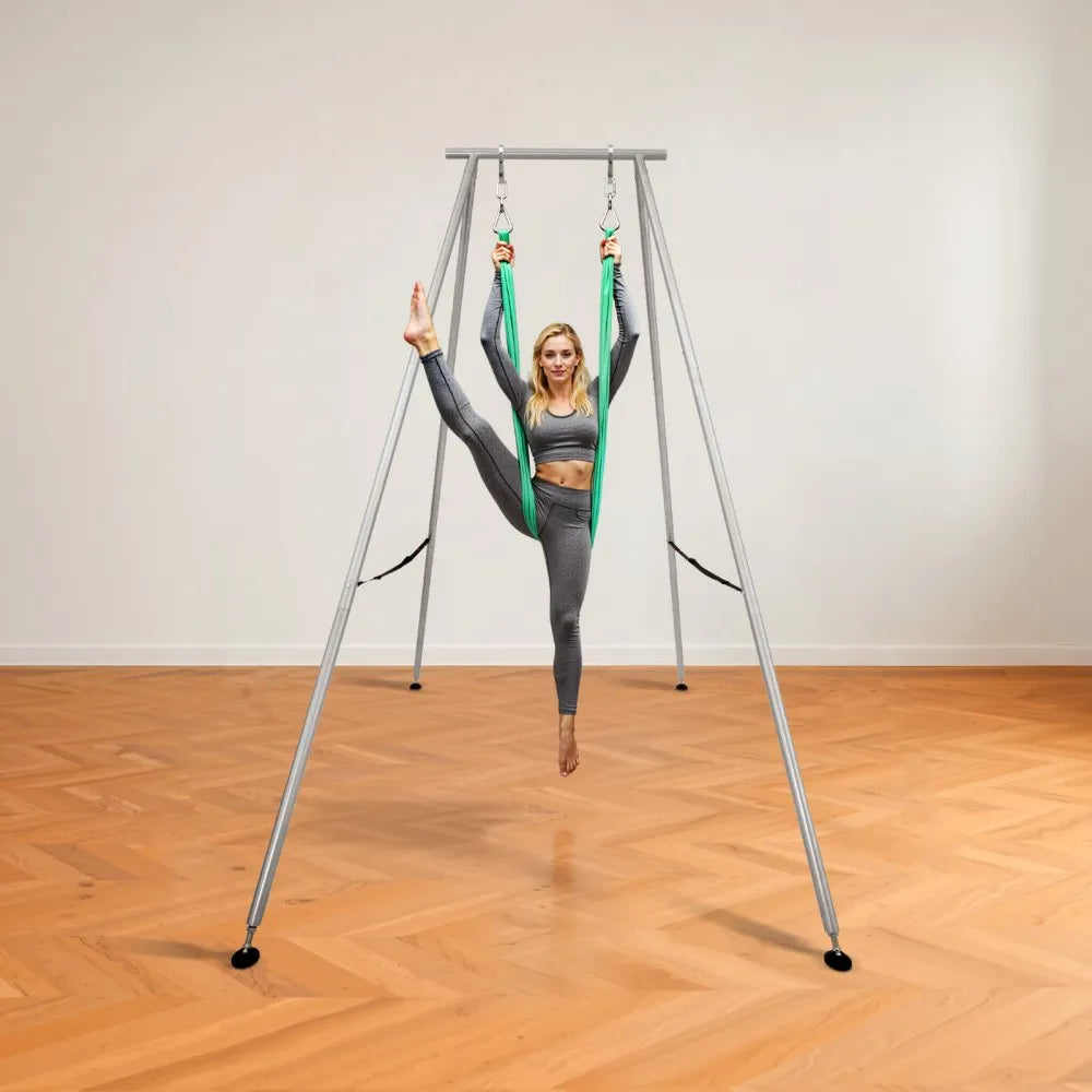 VEVOR Yoga Stand Frame, 9.6 ft Length Swing Stand, Max 551.2 lbs Load Triangular Structure Aerial Rig, Aerial Silk Stands for Yoga Enthusiasts, Non-Slip Base, Lightweight, Detachable Design 
