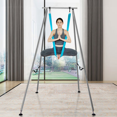 VEVOR Aerial Yoga Frame & Yoga Hammock, 9.67 ft Height Professional Yoga Swing Stand Comes with 13.1 Yards Aerial Hammock, Max 551.15 lbs Load Capacity Yoga Rig for Indoor Outdoor Aerial Yoga, Blue 