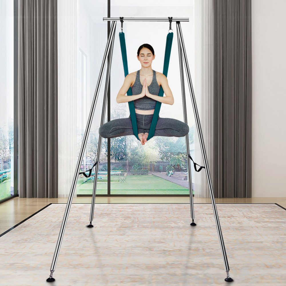 VEVOR Aerial Yoga Frame & Yoga Hammock, 9.67 ft Height Professional Yoga Swing Stand Comes with 6.6 Yards Aerial Hammock, Max 551.15 lbs Load Capacity Yoga Rig for Indoor Outdoor Aerial Yoga, Green 