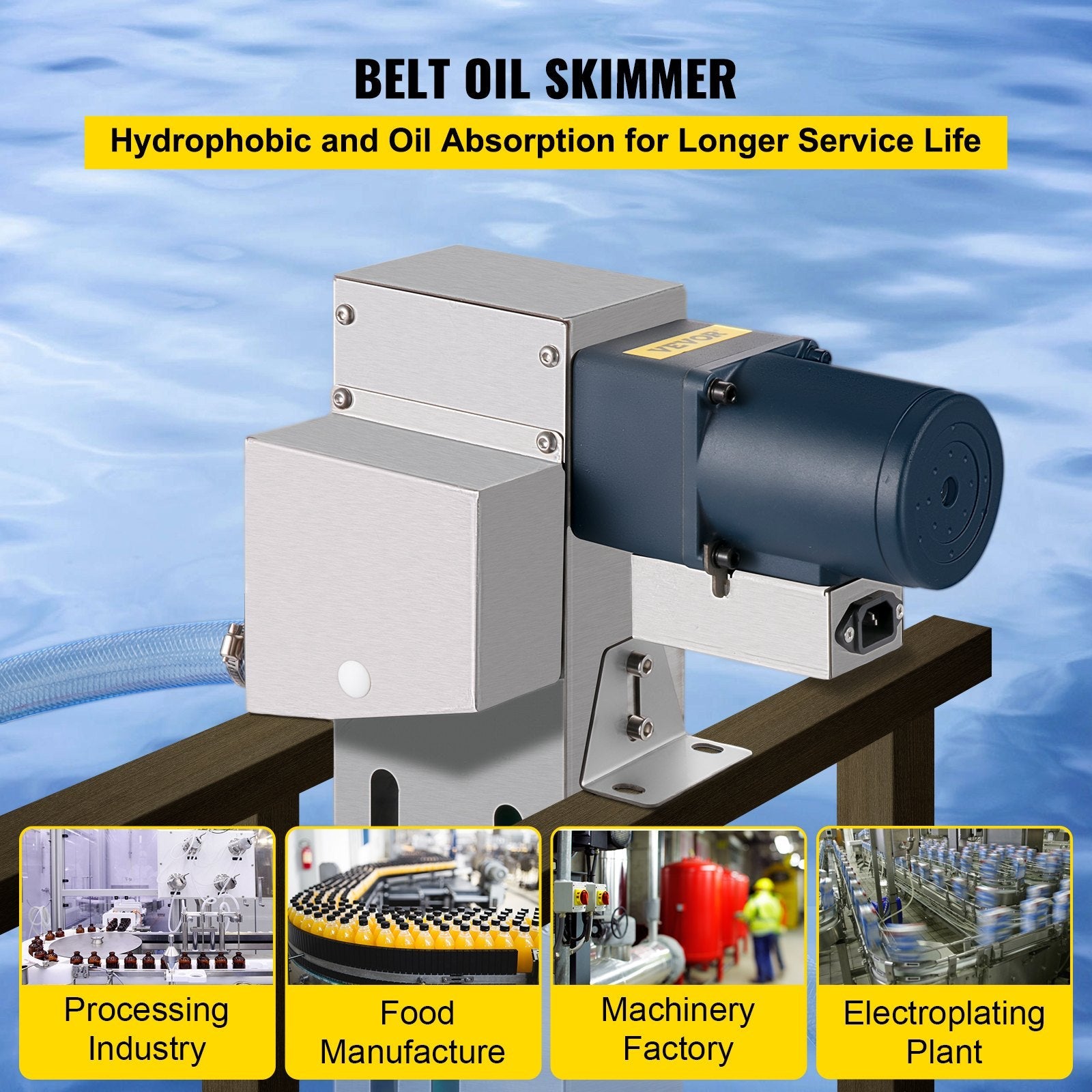 VEVOR Belt Oil Skimmer 9" Tramp Oil Skimmer Oil Skimmer CNC with 2.8" Polyurethane Belt Oil Skimmer Belt 40w Motor Oil Skimmer Carbon Steel Coolant Oil Skimmer w/ Pipe & Clamp for Removing Tramp Oil 