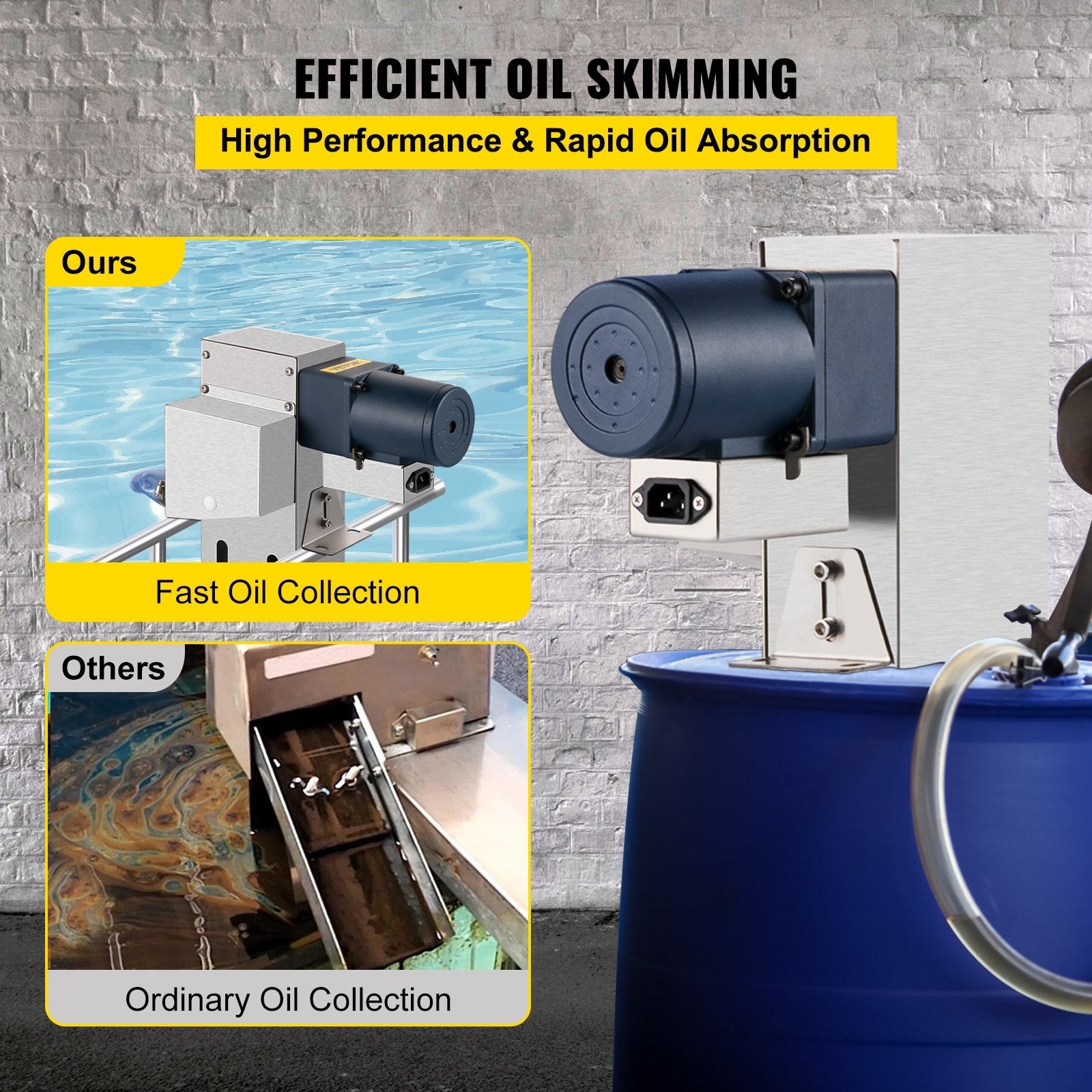 VEVOR Belt Oil Skimmer 9" Tramp Oil Skimmer Oil Skimmer CNC with 2.8" Polyurethane Belt Oil Skimmer Belt 40w Motor Oil Skimmer Carbon Steel Coolant Oil Skimmer w/ Pipe & Clamp for Removing Tramp Oil 