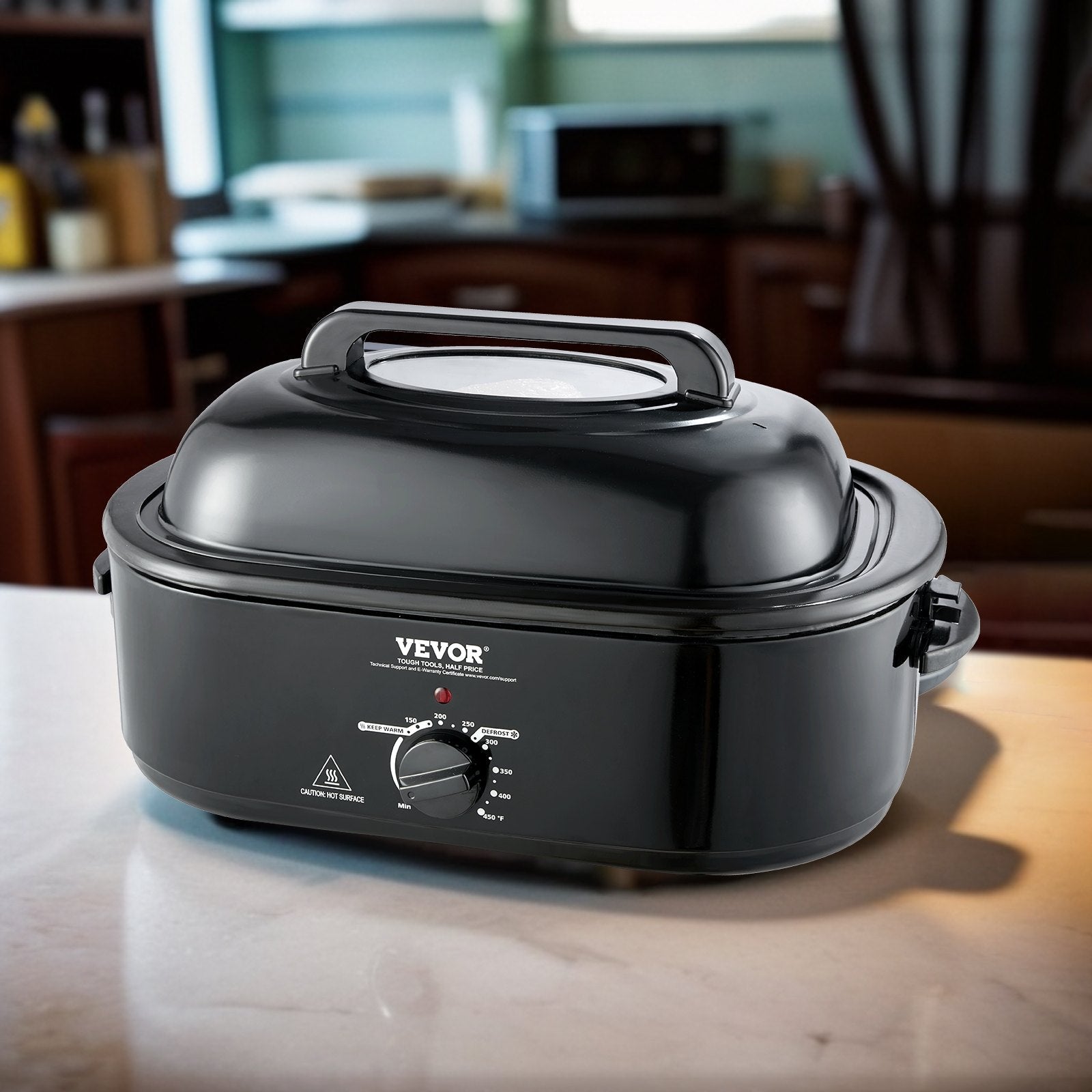 VEVOR Electric Roaster Oven, 20 QT Turkey Roaster Oven with Self-Basting Lid, 1450W Roaster Oven with Defrost & Warm Function, Adjustable Temperature, Removable Pan & Rack, Fits Turkeys Up to 24LBS 