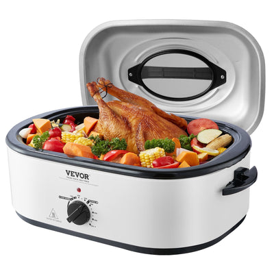 VEVOR Electric Roaster Oven, 22 QT Turkey Roaster Oven with Self-Basting Lid, 1450W Roaster Oven with Defrost & Warm Function, Adjustable Temp, Removable Pan & Rack, Fits Turkeys Up to 26LBS, White 