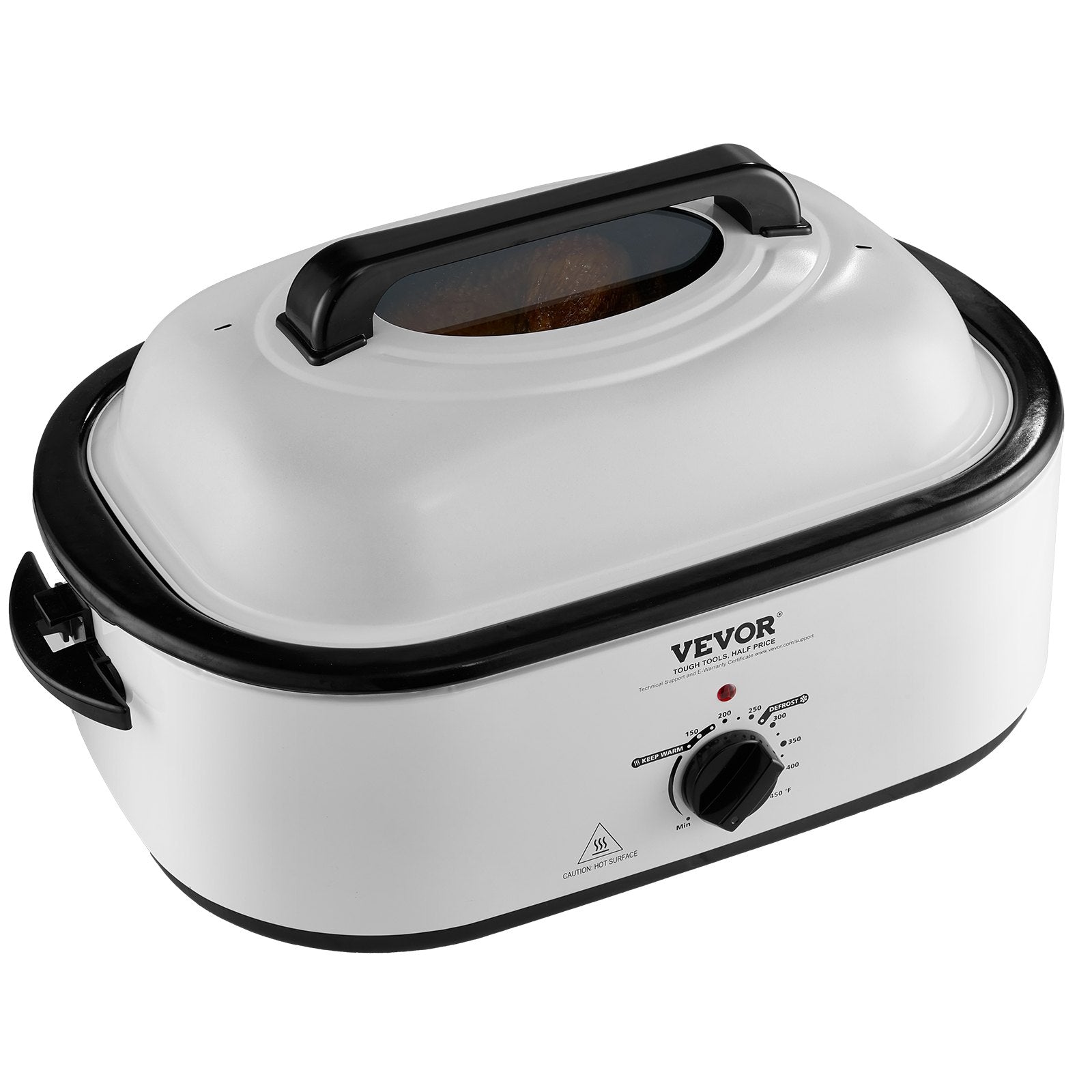 VEVOR Electric Roaster Oven, 22 QT Turkey Roaster Oven with Self-Basting Lid, 1450W Roaster Oven with Defrost & Warm Function, Adjustable Temp, Removable Pan & Rack, Fits Turkeys Up to 26LBS, White 
