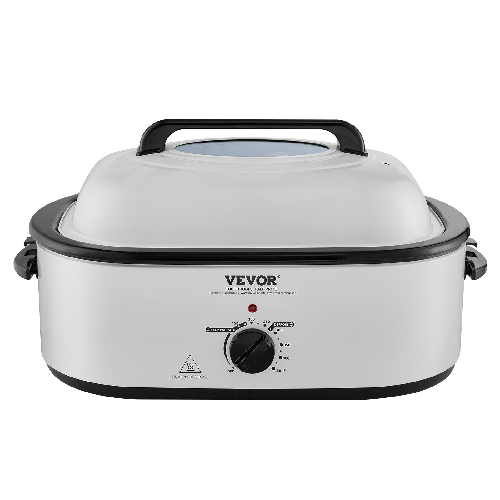 VEVOR Electric Roaster Oven, 22 QT Turkey Roaster Oven with Self-Basting Lid, 1450W Roaster Oven with Defrost & Warm Function, Adjustable Temp, Removable Pan & Rack, Fits Turkeys Up to 26LBS, White 