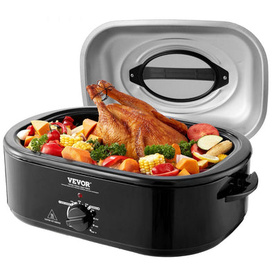 VEVOR Electric Roaster Oven, 24 QT Turkey Roaster Oven with Self-Basting Lid, 1450W Roaster Oven with Defrost & Warm Function, Adjustable Temp, Removable Pan & Rack, Fits Turkeys Up to 28LBS, Black 