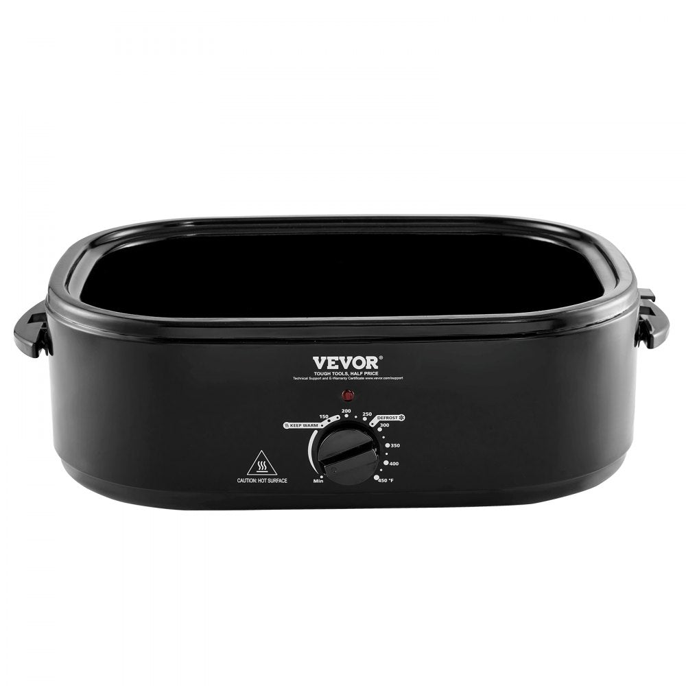 VEVOR Electric Roaster Oven, 24 QT Turkey Roaster Oven with Self-Basting Lid, 1450W Roaster Oven with Defrost & Warm Function, Adjustable Temp, Removable Pan & Rack, Fits Turkeys Up to 28LBS, Black 