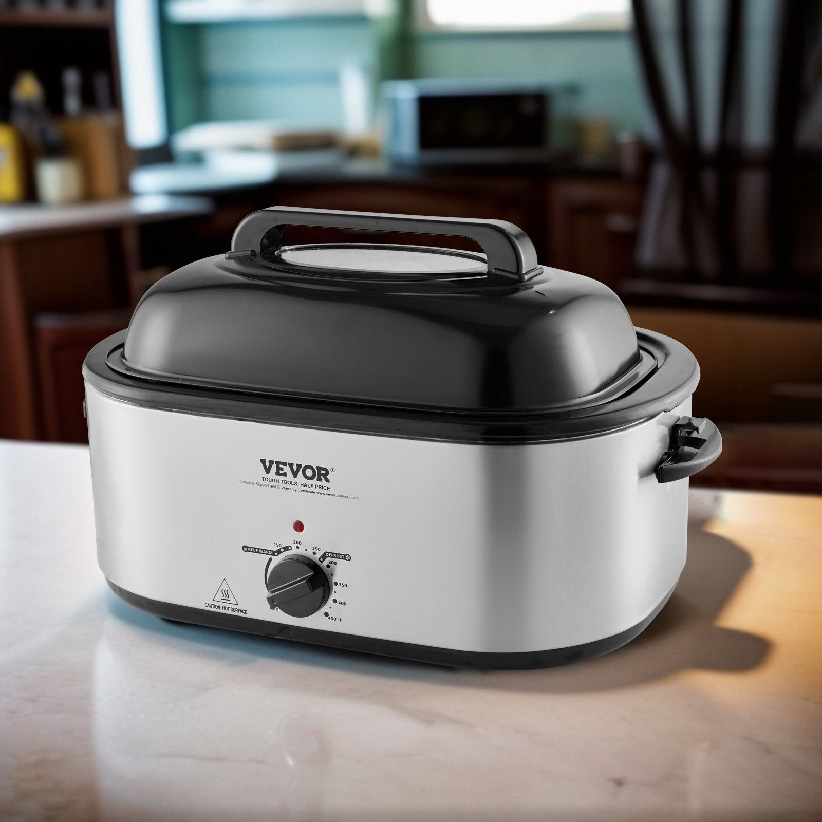 VEVOR Electric Roaster Oven, 24 QT Turkey Roaster Oven with Self-Basting Lid, 1450W Roaster Oven with Defrost & Warm Function, Adjustable Temp, Removable Pan & Rack, Fits Turkeys Up to 28LBS, Silver 