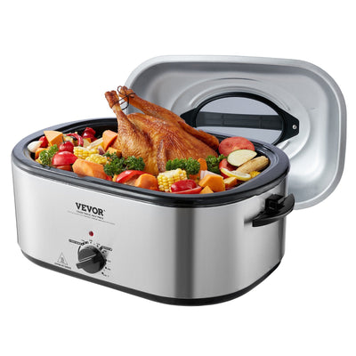 VEVOR Electric Roaster Oven, 24 QT Turkey Roaster Oven with Self-Basting Lid, 1450W Roaster Oven with Defrost & Warm Function, Adjustable Temp, Removable Pan & Rack, Fits Turkeys Up to 28LBS, Silver 