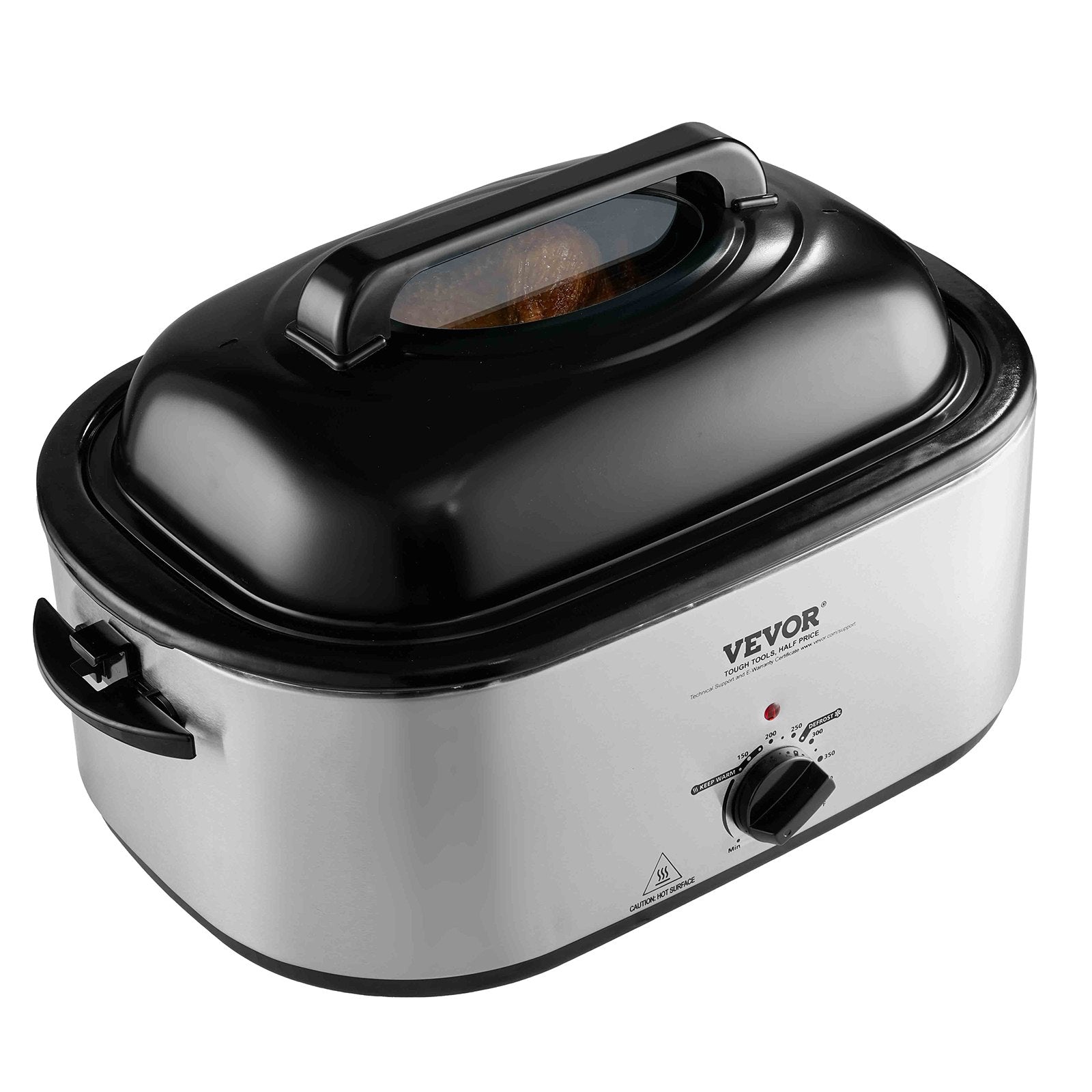 VEVOR Electric Roaster Oven, 24 QT Turkey Roaster Oven with Self-Basting Lid, 1450W Roaster Oven with Defrost & Warm Function, Adjustable Temp, Removable Pan & Rack, Fits Turkeys Up to 28LBS, Silver 