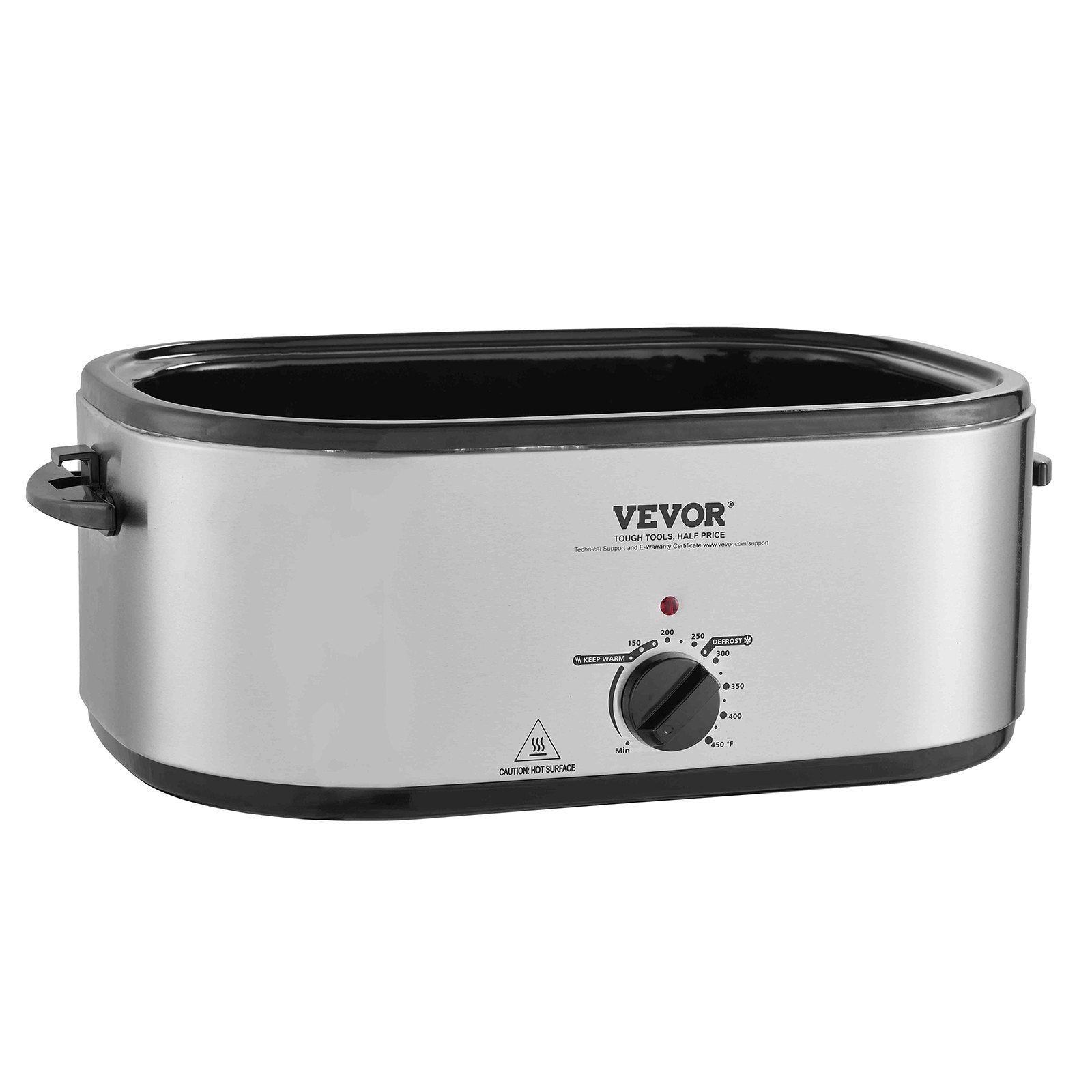 VEVOR Electric Roaster Oven, 24 QT Turkey Roaster Oven with Self-Basting Lid, 1450W Roaster Oven with Defrost & Warm Function, Adjustable Temp, Removable Pan & Rack, Fits Turkeys Up to 28LBS, Silver 