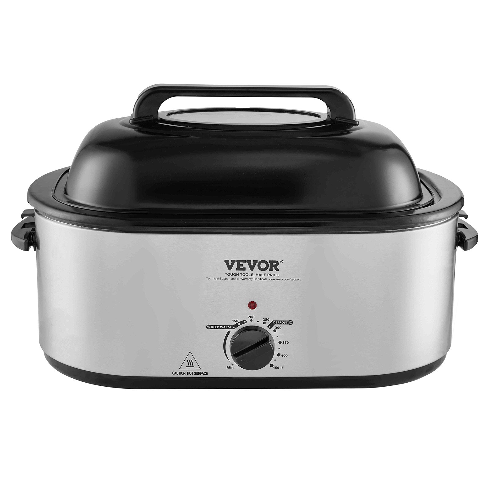 VEVOR Electric Roaster Oven, 24 QT Turkey Roaster Oven with Self-Basting Lid, 1450W Roaster Oven with Defrost & Warm Function, Adjustable Temp, Removable Pan & Rack, Fits Turkeys Up to 28LBS, Silver 