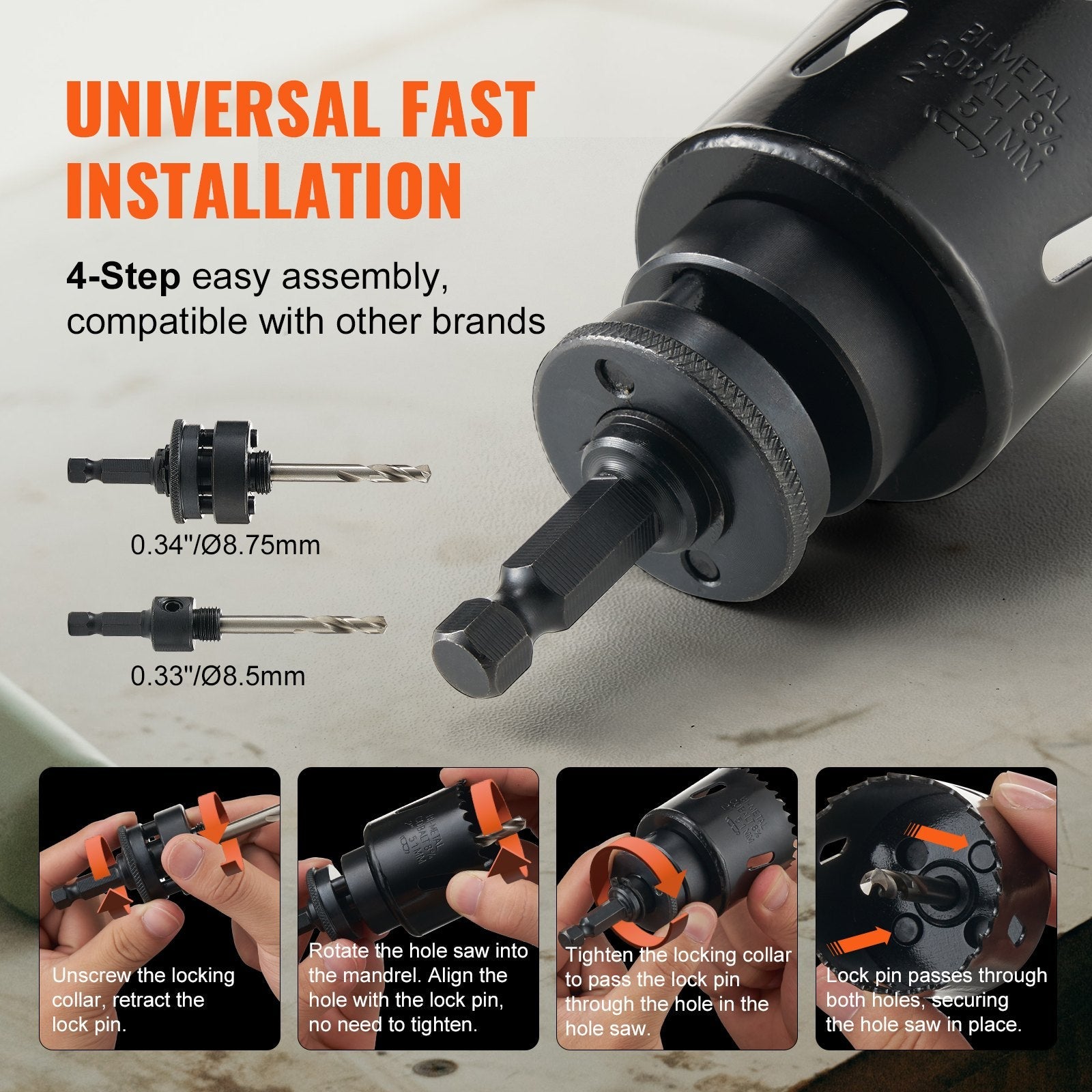 VEVOR Hole Saw Kit, 11 PCS Saw Blades, 2 Drill Bits, 1 Hex Wrench, General Purpose Size from 3/4" to 3", Bi Metal M42 Hole Saw Set with Carrying Case, Ideal for Wood Board, Plastic and Iron Plate 
