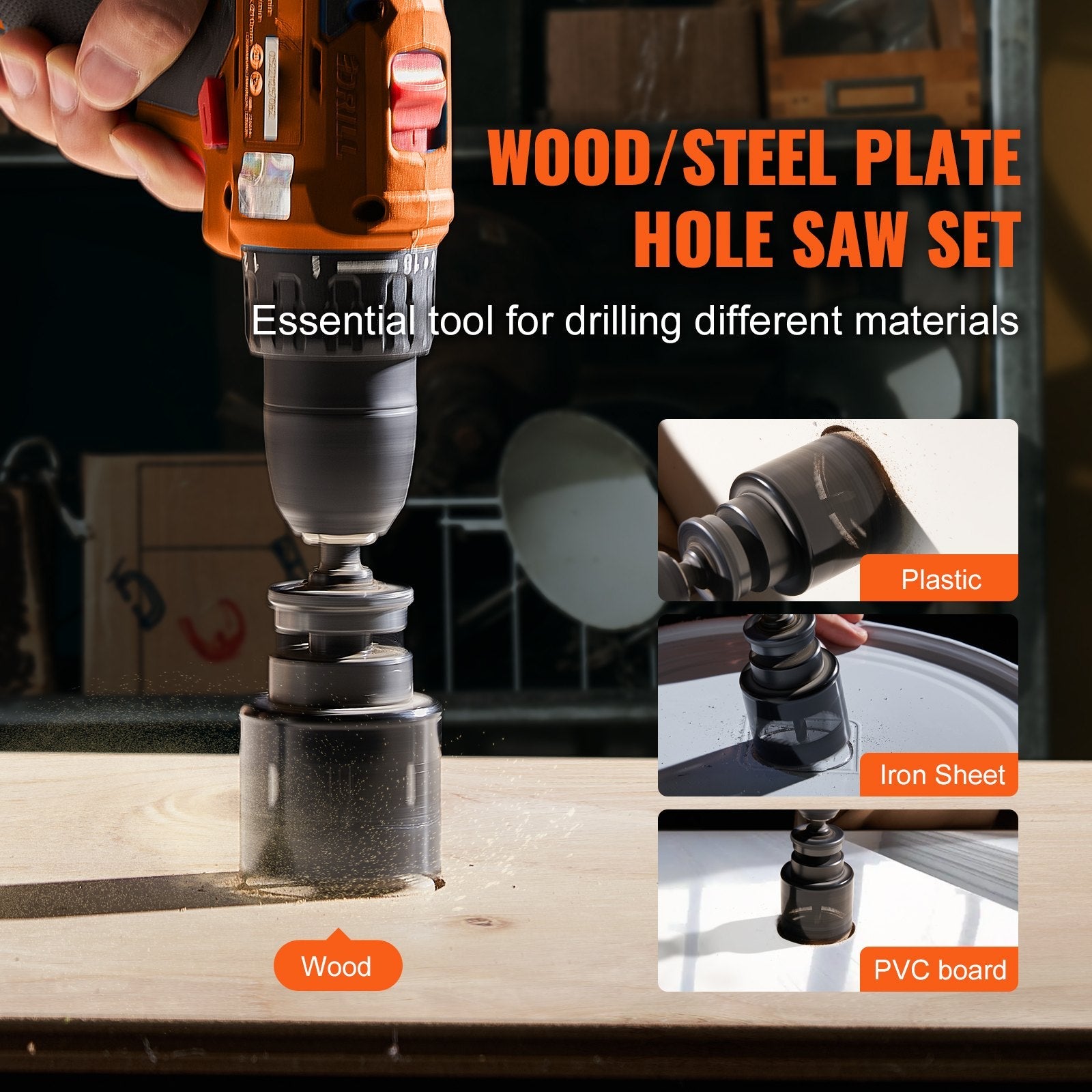 VEVOR Hole Saw Kit, 11 PCS Saw Blades, 2 Drill Bits, 1 Hex Wrench, General Purpose Size from 3/4" to 3", Bi Metal M42 Hole Saw Set with Carrying Case, Ideal for Wood Board, Plastic and Iron Plate 