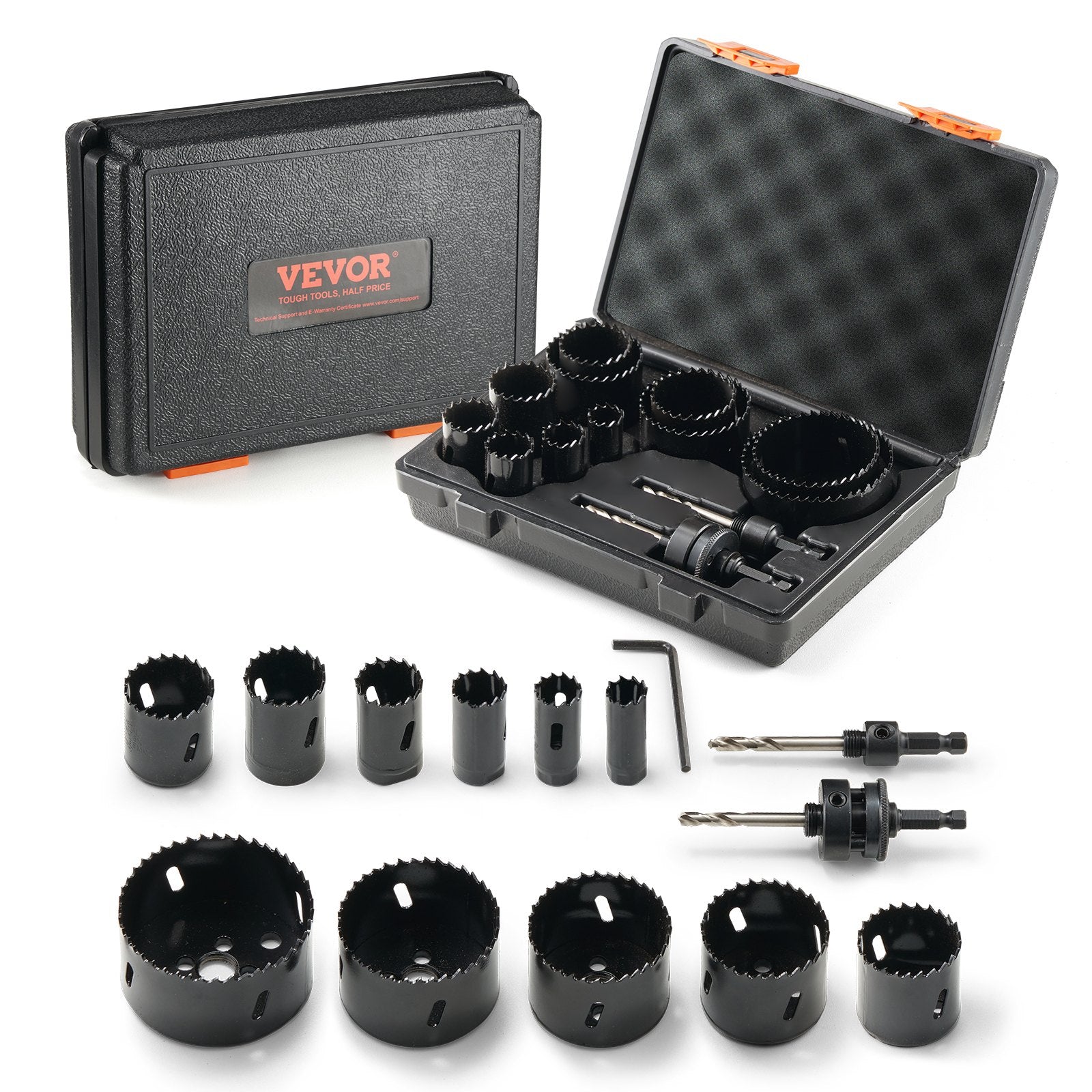 VEVOR Hole Saw Kit, 11 PCS Saw Blades, 2 Drill Bits, 1 Hex Wrench, General Purpose Size from 3/4" to 3", Bi Metal M42 Hole Saw Set with Carrying Case, Ideal for Wood Board, Plastic and Iron Plate 