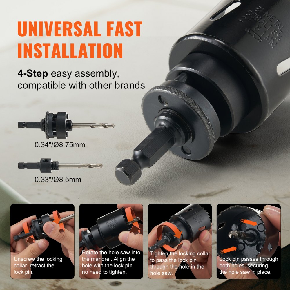 VEVOR Hole Saw Kit, 18 PCS Saw Blades, 6 Drill Bits, 1 Hex Wrench, General Purpose Size from 3/4" to 4-1/2", Bi Metal M42 Hole Saw Set with Carrying Case, Ideal for Wood Board, Plastic and Iron Plate 