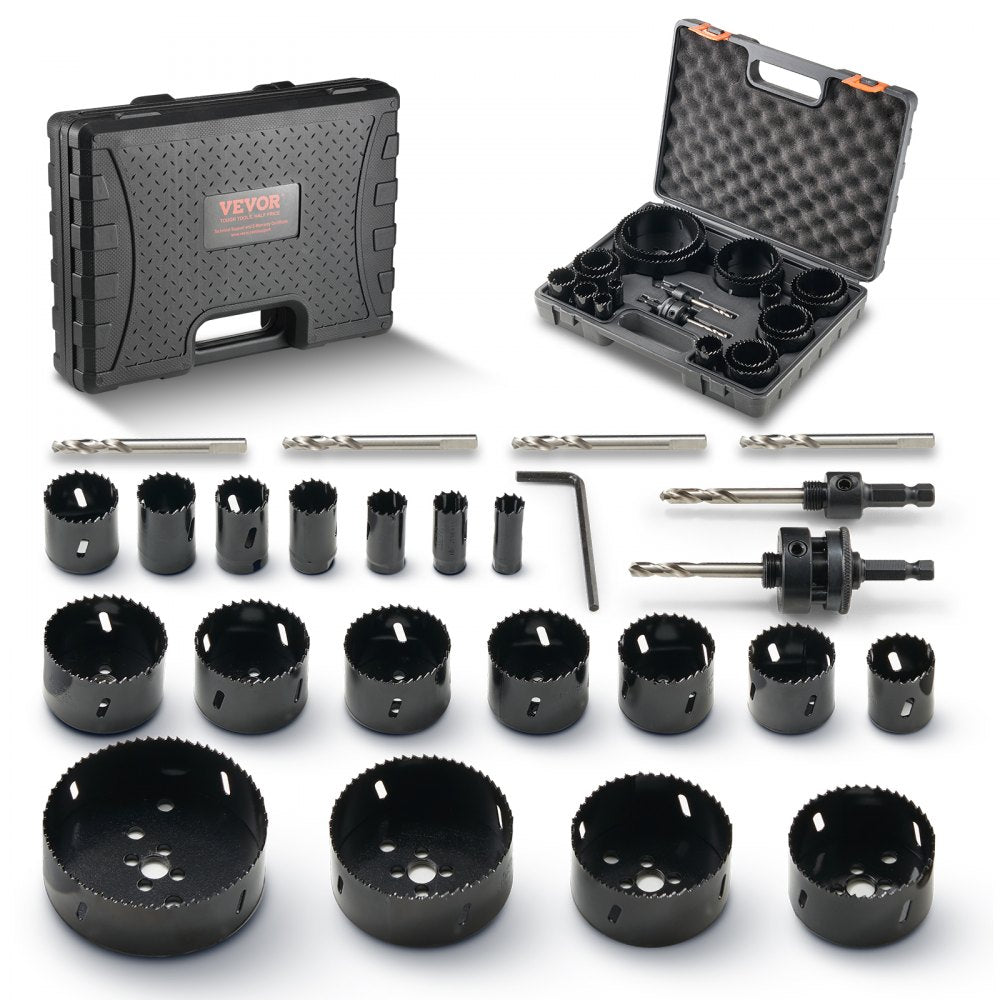 VEVOR Hole Saw Kit, 18 PCS Saw Blades, 6 Drill Bits, 1 Hex Wrench, General Purpose Size from 3/4" to 4-1/2", Bi Metal M42 Hole Saw Set with Carrying Case, Ideal for Wood Board, Plastic and Iron Plate 