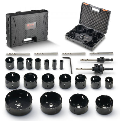 VEVOR Hole Saw Kit, 18 PCS Saw Blades, 6 Drill Bits, 1 Hex Wrench, General Purpose Size from 3/4" to 4-1/2", Bi Metal M42 Hole Saw Set with Carrying Case, Ideal for Wood Board, Plastic and Iron Plate 