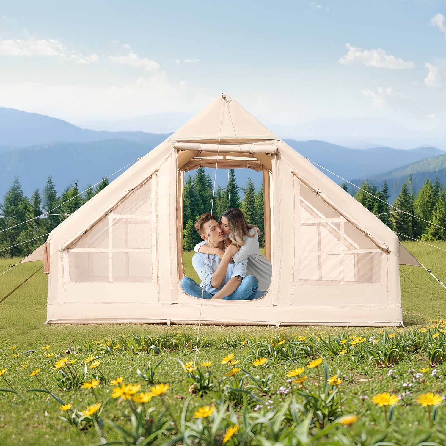 VEVOR Inflatable Tent for Camping 3-5 Person Glamping Tent with Pump Easy Set up 