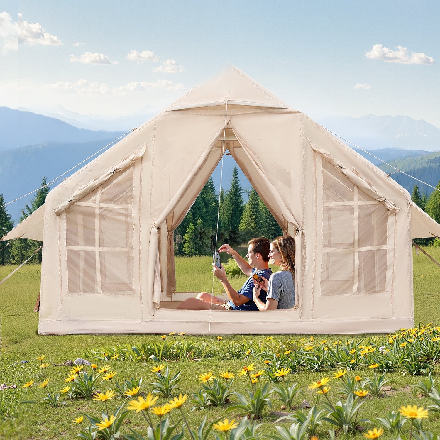 VEVOR Inflatable Tent for Camping 4-6 Person Glamping Tent with Pump Easy Set up 