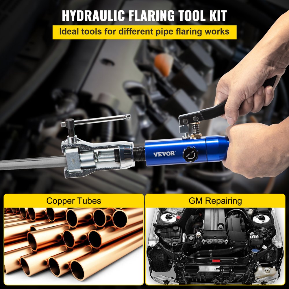 VEVOR Hydraulic Flaring Tool Kit, 45° Double Flaring Tool, Brake Repair Brake Flaring Tools for 3/16"-1/2", Brake Flare Tool with Tube Cutter and Deburrer, 32 PCS Tube Flaring Tools for Copper Lines 